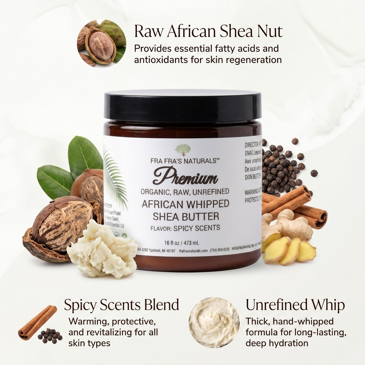Fra Fra's Naturals | Premium Raw Organic Whipped Shea Butter - Spicy Scents